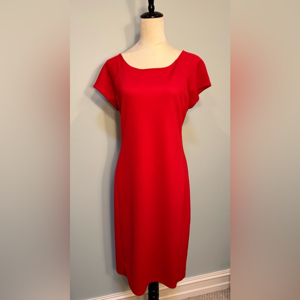 NWOT Cynthia ROWLEY Red Dress with Gold Color back zipper - textured fabric